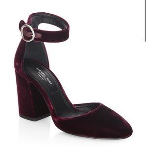 Michael Kors Collection Rena Velvet Ankle Strap Pumps in Merlot